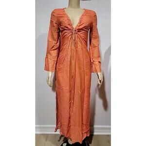 Hale Bob Cabana Women's Dress XS Orange Silk Cotton Maxi Slip Tunic Dress #5
